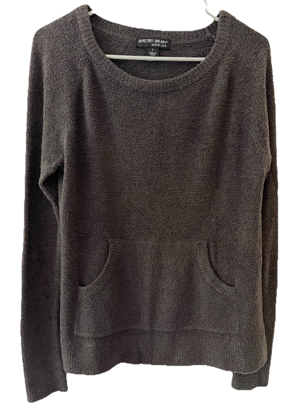 Barefoot Dreams CozyChic Lite Crewneck Pullover Wit Kangaroo Pocket Small